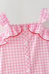 Pink gingham and strawberry embroidered dress. DRG64465 SOL