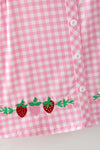 Pink gingham and strawberry embroidered dress. DRG64465 SOL