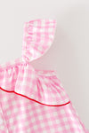 Pink gingham and strawberry embroidered dress. DRG64465 SOL