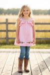 Pink gingham and strawberry embroidered dress. DRG64465 SOL