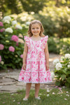 Cute floral Pink contrast tiered dress. DRG64466 JEAN