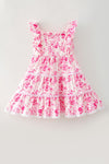 Cute floral Pink contrast tiered dress. DRG64466 JEAN