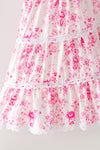 Cute floral Pink contrast tiered dress. DRG64466 JEAN