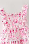 Cute floral Pink contrast tiered dress. DRG64466 JEAN