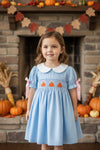 Lt Blue smocked dress with bubble sleeves. DRG64533 AMY
