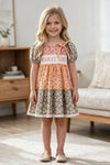 Floral tiered dress with lace hem and "Mama's Girls embroidery. DRG64571  SOL