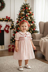 Polka dot dress with embroidered Santa & smocked detail. DRG65154 MON