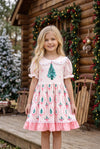 Snowflake, Christmas tree printed girls dress. DRG65200 MON