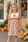 Thankful grateful Blessed" Embroidered dress w/pumpkin print. DRG65300 Mon