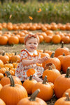 Fall floral printed girls dress w/ pumpkin applique. DRG65303 SOL