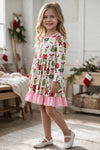 Christmas Character dress w/ lt. pink hem. DRG65442 SOL