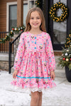 Long sleeve Pink nutcracker printed Christmas dress. DRG65523 SOL