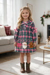 Fuchsia and green plaid dress w/Christmas applique.  DRG65532 SOL