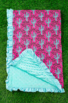 Cactus printed on fuschia baby blanket & aqua ruffle trim (35" by 35") BKB25153015 M
