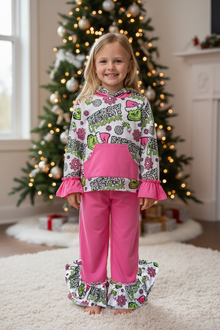  Girls Christmas Grinc* printed girls top with hoodie and pants. GLP073012-AMY