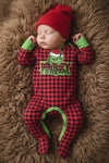 Plaid Christmas character printed boys baby bodysuit. RPG61442 MON