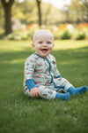 Green Mallard Duck printed baby romper w/foldable footie & hands. LR0425-7-SOL