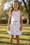 Multi-Printed pastel color top & skort. GSD013001-SOL