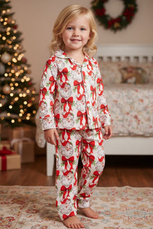  Santa with red coquette bow printed girls pajamas. GLP080717-AMY
