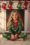 Green gingham Christmas character pajamas.  GLP0423-2-Jean