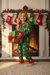 Green gingham Christmas character pajamas.  GLP0423-2-Jean