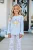 Thankful" Embroidered pumpkin with blue floral leggings.GLP0425-28-MON