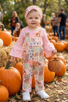 Fall patchwork printed romper. w/pockets. GLP0425-34-MON