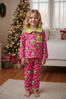  Fuchsia Grinc* printed girls Christmas pajamas. GLP071804 JEAN