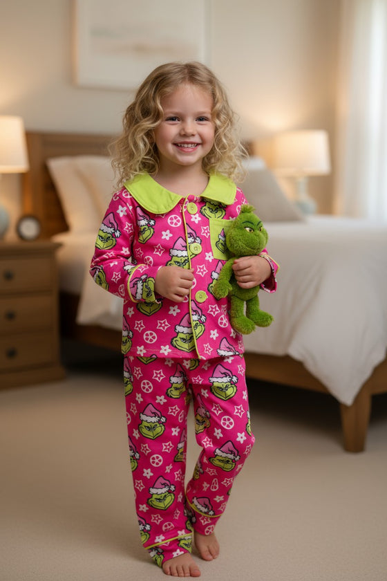 Fuchsia Grinc* printed girls Christmas pajamas. GLP071804 JEAN
