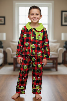  Unisex plaid Grinc* printed pajamas set. GLP071805-sol