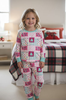  Merry & Bright" Pink and aqua pajamas set. GLP073009-Jean