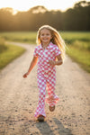 Pink Cheetah printed HI-Performance short sleeve top and pants. GSPO022602-MON