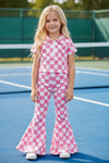 Pink Cheetah printed HI-Performance short sleeve top and pants. GSPO022602-MON