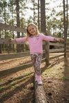 Pink sweatshirt with embroidered reindeer and camouflage pants with pockets. GLP0425-26-MON