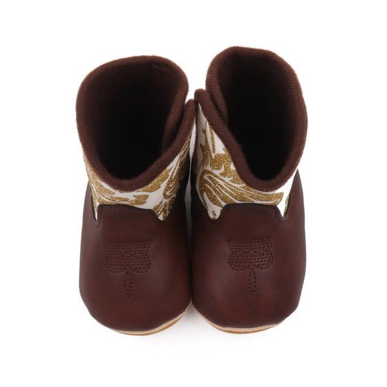 Gold & white Glitter 3 tone baby boots.  MY3166G