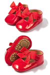 Red infant shoes with red front bow & velcro for easy off on. HMZ1615R