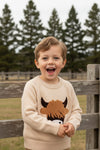 Highland cow applique boys sweater. TPG60607 AMY