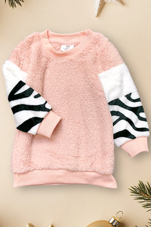  PINK FLEECE SWEATER WITH ZEBRA PRINT SLEEVES. TPG651722021 SOL