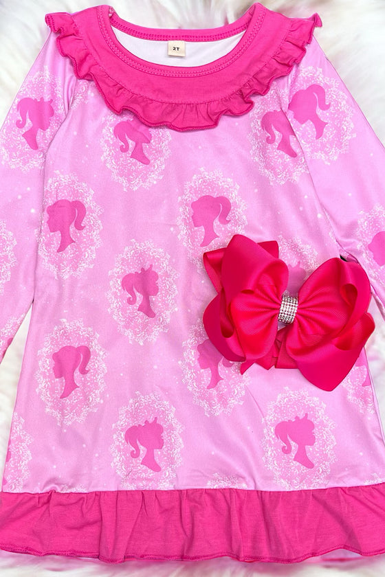 Pink Barbie pajama dress with ruffle hem. GLD071206-SOL