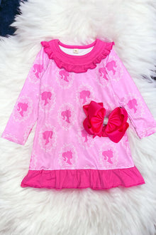  Pink Barbie pajama dress with ruffle hem. GLD071206-SOL