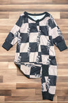 Bolt & checker printed baby bodysuit. LR062109-amy