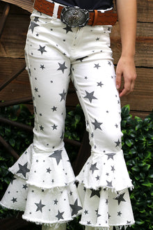  Lt. gray star printed double layer bell bottoms. 2024-P AMY