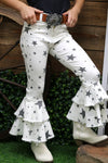 Lt. gray star printed double layer bell bottoms. 2024-P JEAN