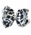 BLACK & WHITE COW SPOT PRINTED HAIR BOW. 7.5" WIDE 4PCS/$10.00 BW-DSG-99
