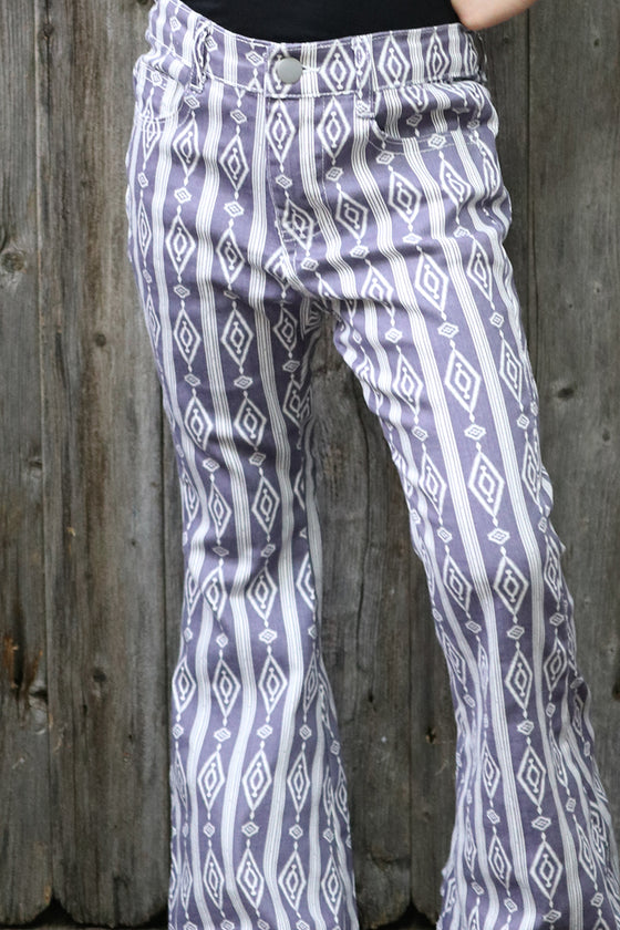 Diamond print & stripe bootcut printed denim pants. PNG60153001-sol