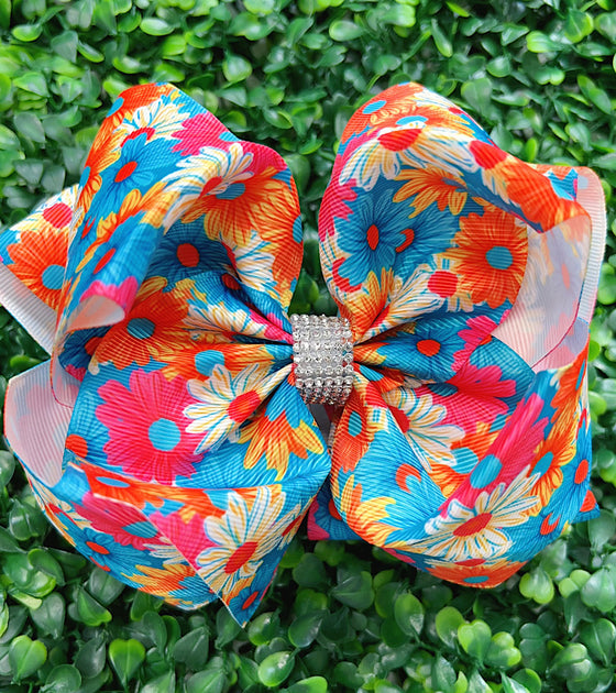 Multi-printed Daisy double layer hair bows. 6.5"wide 4PCS/$10.00 BW-DSG-1013