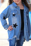 Embroidered star on denim jacket w/distressed hem. TPG65153048-AMY