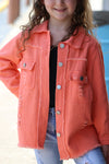 Girls Orange distressed denim shirt. TPG60153015-AMY