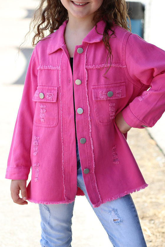 Hot pink distressed denim shirt. TPG60153014-Loi