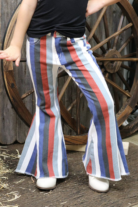 Multi-color stripe printed bootcut denim pants. PNG65153068-JEANN